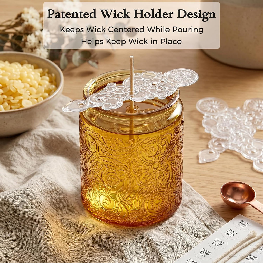 8 oz Orange Sun Moon Stars Candle Jars with Metal Lids, 9 Pack | Patented Embossed Design, Includes Wick Centering