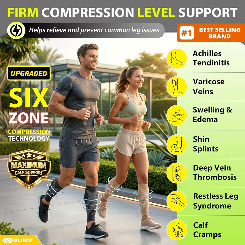 Calf Compression Sleeve for Men & Women Footless Compression Socks Support Runners Leg Sleeve Shin Splints Pain Relief