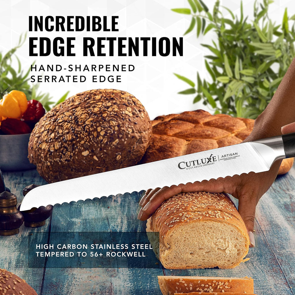 Bread Knife, 10" Serrated Knife, German Steel Full Tang Blade