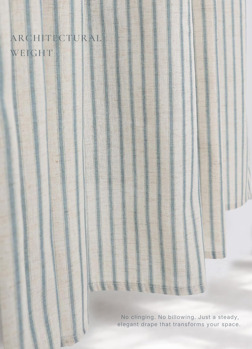 Farmhouse Striped Shower Curtain Set, Linen Blend Fabric with Detachable Polyester Liner, Breathable & Machine