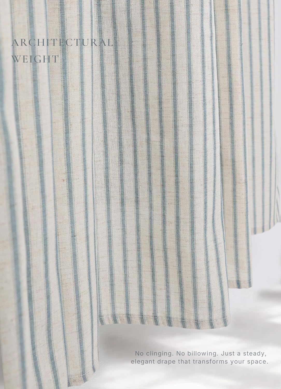 Farmhouse Striped Shower Curtain Set, Linen Blend Fabric with Detachable Polyester Liner, Breathable & Machine