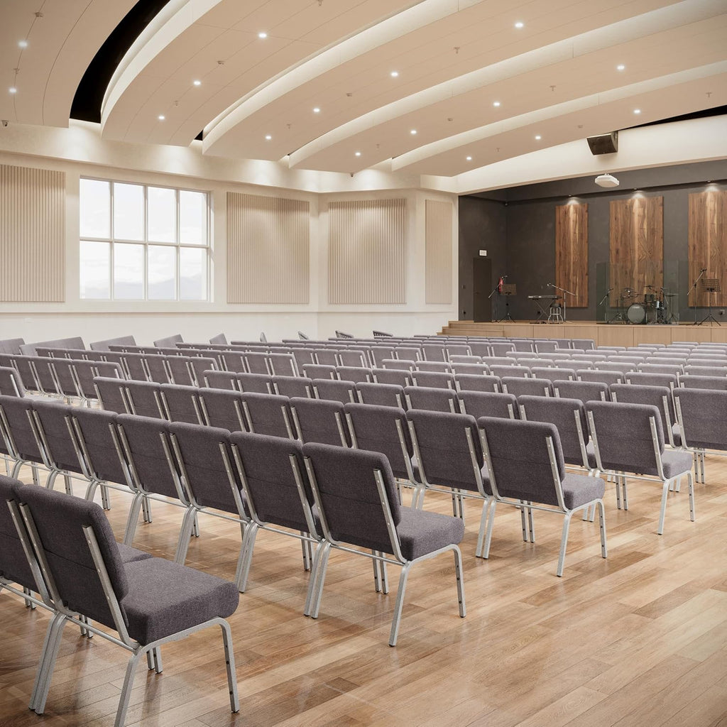 4 Pack HERCULES Series 21''W Stacking Church Chair in Gray Fabric - Silver Vein Frame