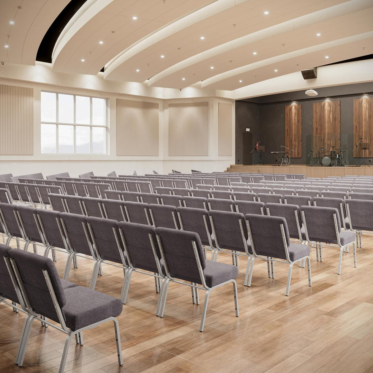 4 Pack HERCULES Series 21''W Stacking Church Chair in Gray Fabric - Silver Vein Frame