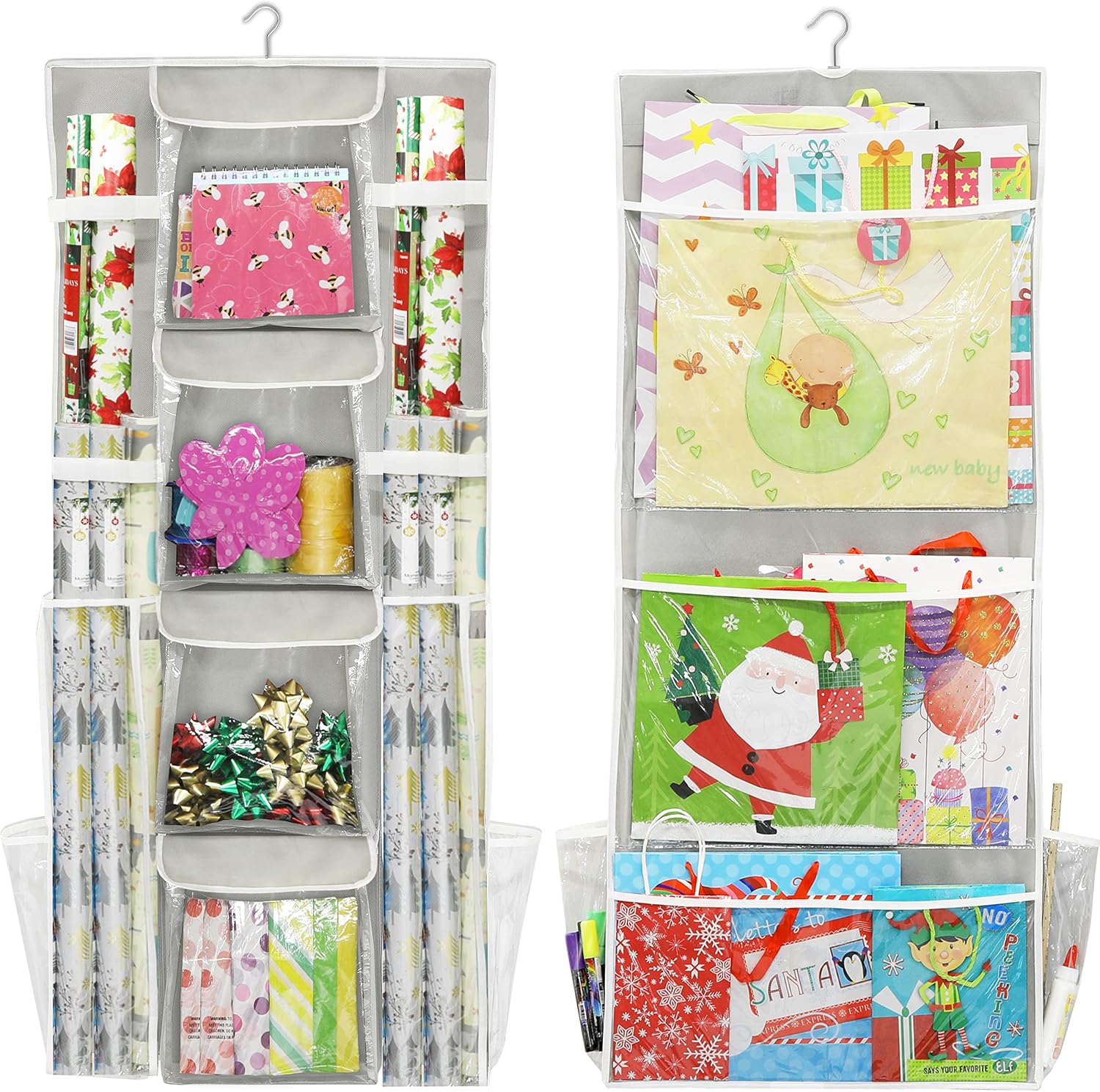 Double-Sided Hanging Gift Wrap Organizer, Gray (Set of 1)