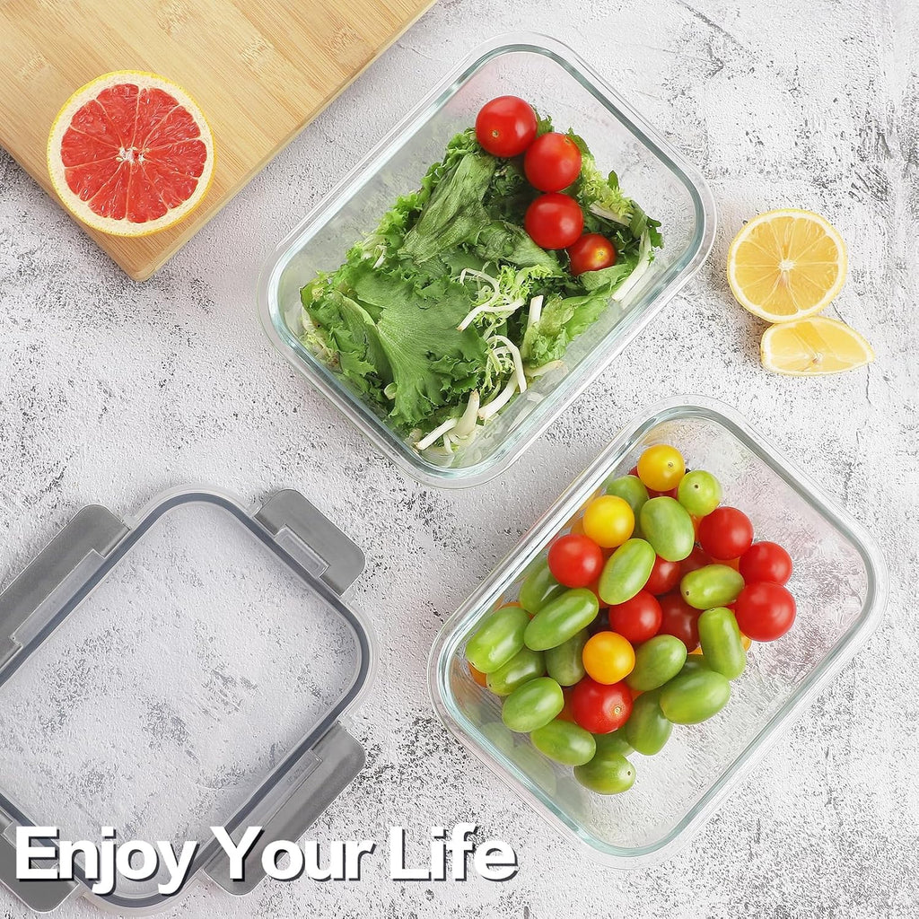 24pc Borosilicate Glass Food Storage Containers with Snap Locking Lids, Glass Meal Prep Containers, Airtight Lunch