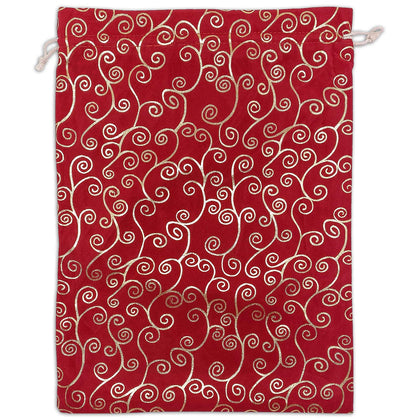 12-Pack Red Velvet Christmas Gift Bags w/Drawstring - XXLarge (Gold Swirls 12x16) - garment pouches for Party Favor