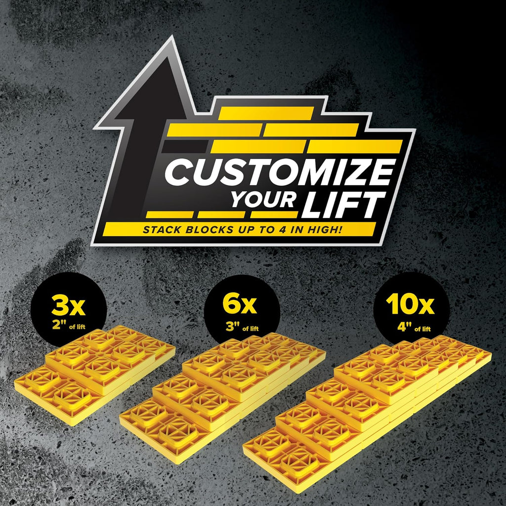 FasTen RV Leveling Blocks - Features Interlocking Design for Customizable Height - Carrying Handle Twists to Secure