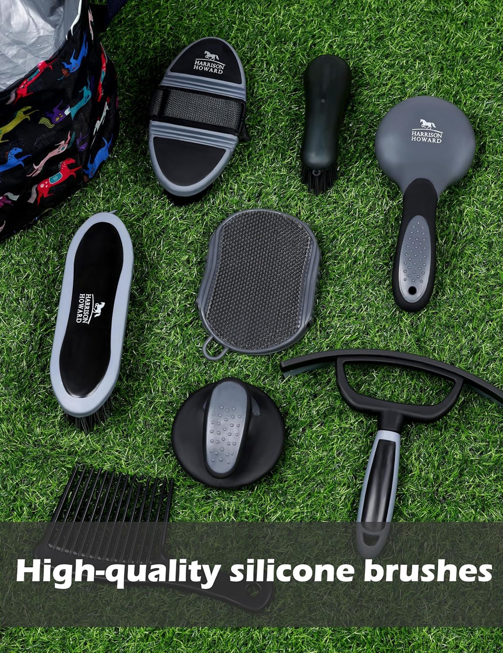Horse Grooming Kit, 11-Piece Horse Brush Set with Tote
