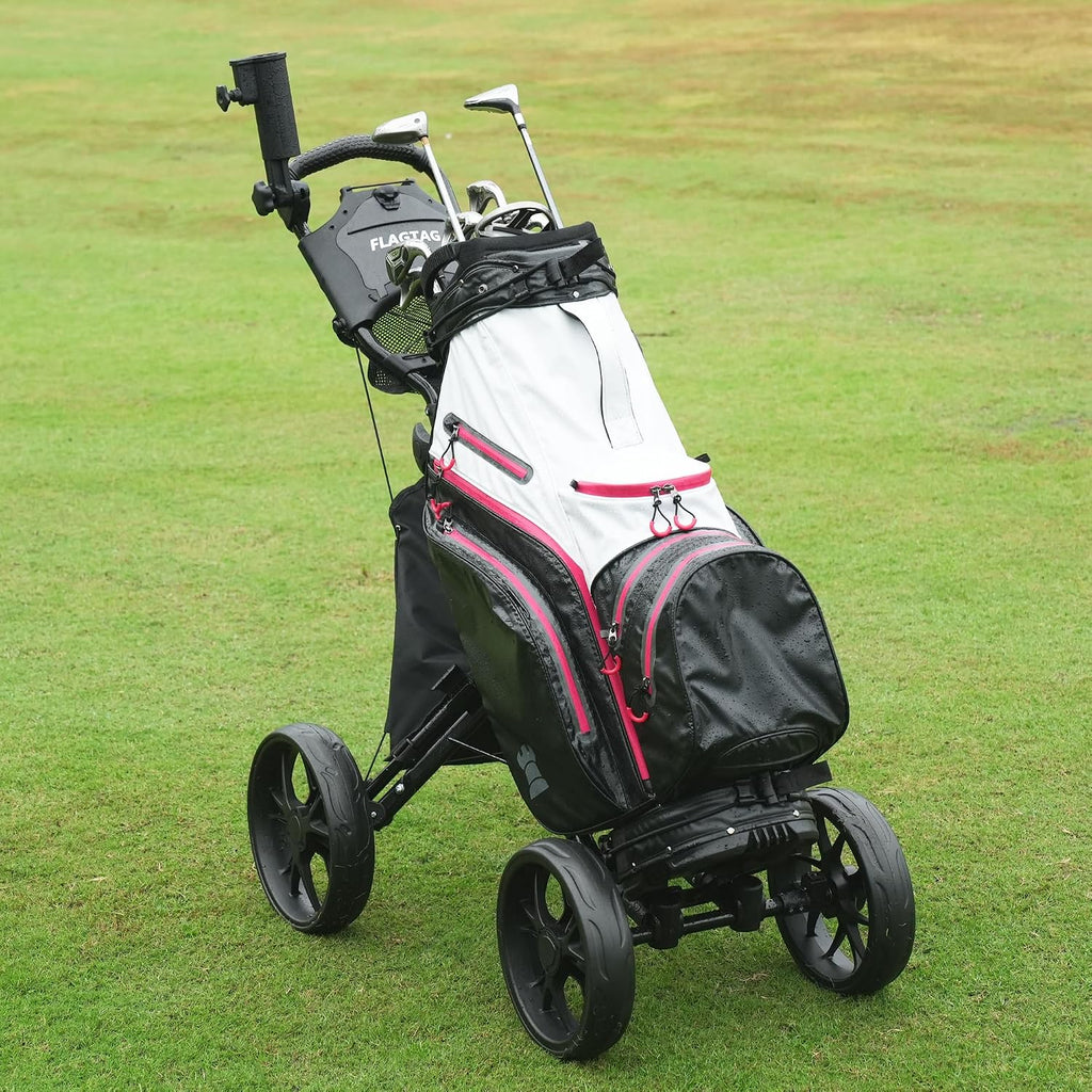 Golf Push Cart 4-Wheels,Folding Golf Cart, Golf Pull cart with Cup Holder,Umbrella Holder,Cooler Bag, Foldable with