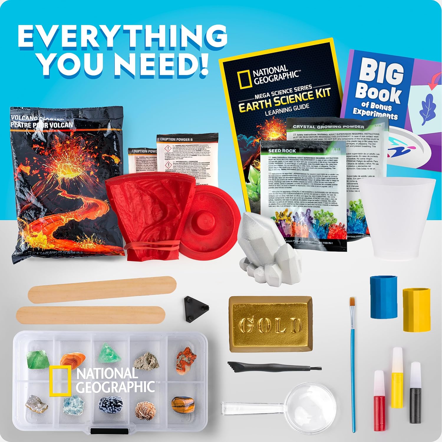 National Geographic Earth Science Kit with 100+ Activities for Kids 8-12 | Crystal Growing, Volcano Experiments, Rock