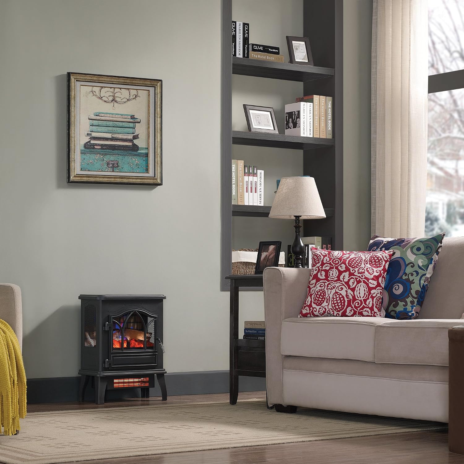 3D Infrared Quartz Electric Fireplace Stove Heater, Black