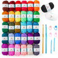 Crochet Yarn Kit for Beginners, 1440 Yards 32 Colors Acrylic Yarn Skeins, 2 Crochet Hooks, 2 Weaving Needles, 4