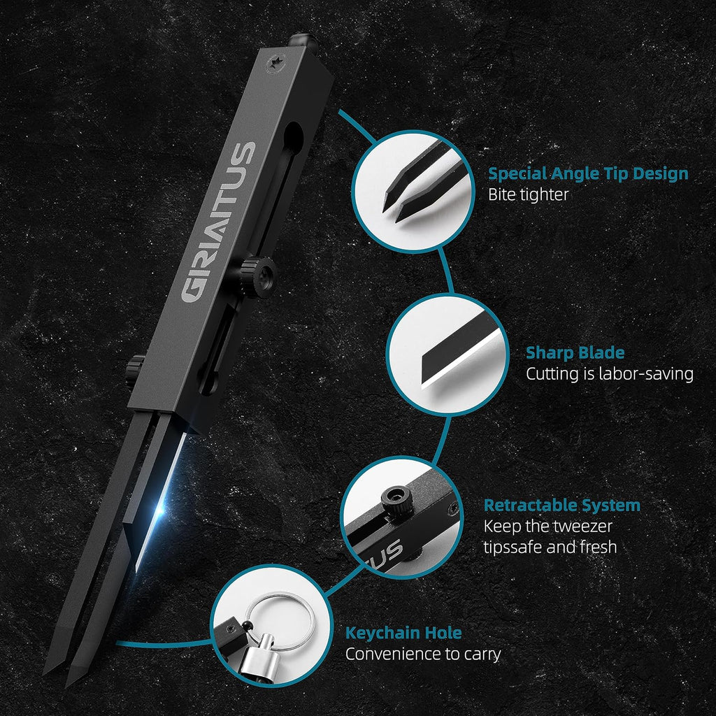 2-in-1 EDC Pocket Knife Keychain Tweezers Multitool, Box Cutter Tool, Black | Retractable with Locking Mechanism