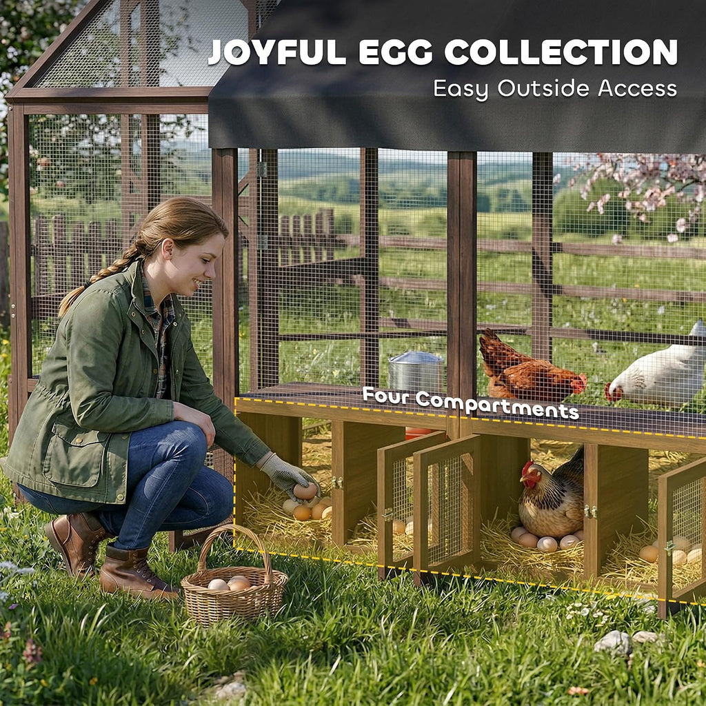 Large Wooden Chicken Coop for 8-10 Hens 83" x 73" x 73" Dark Brown