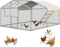 Large Metal Chicken Coop with Run, 12.6FT Walk-in Chicken Run for Yard with Waterproof & Anti-UV Cover, Spire Roof