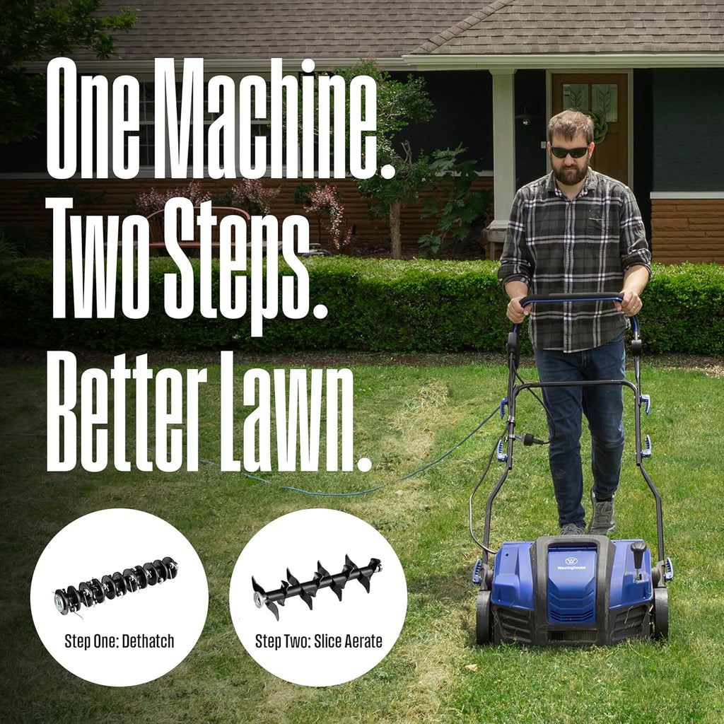 16" 15-Amp 2-in-1 Electric Dethatcher and Scarifier with Collection Bag