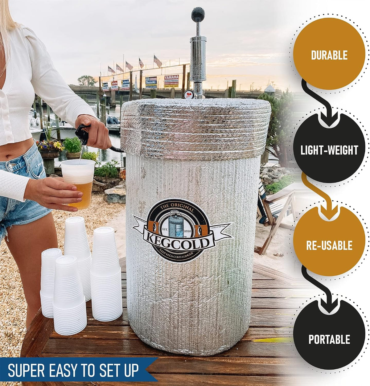 Portable Keg Cooler - Foldable, Reusable, Lightweight, Insulated, and Easy Setup