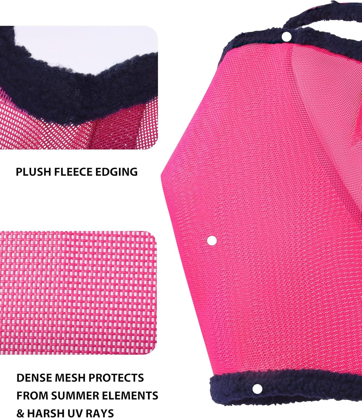 All Round Mesh Horse Fly Mask UV Protective with Fleece Padded Edging Magenta L