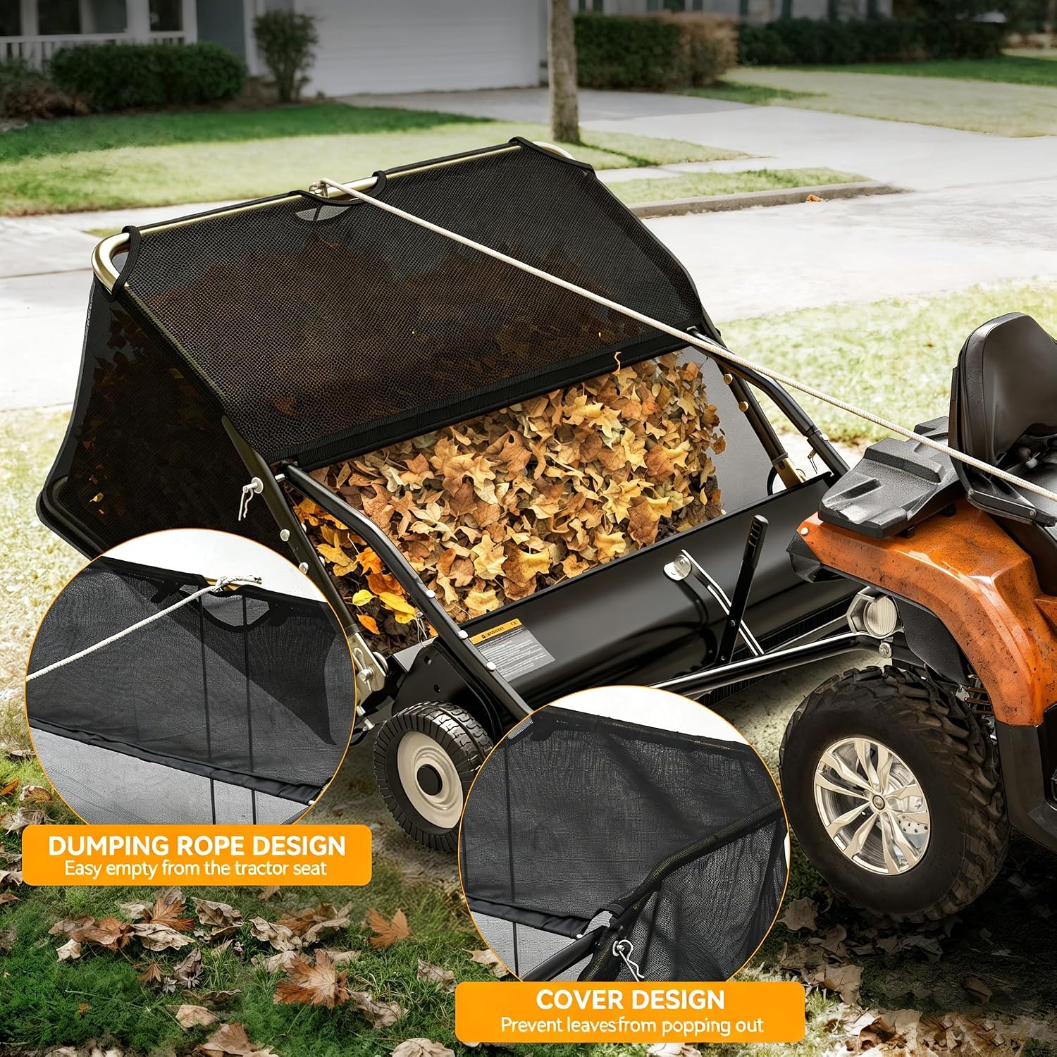 42in Tow Behind Lawn Sweeper, 20 cu. Ft Leaf Grass Collector