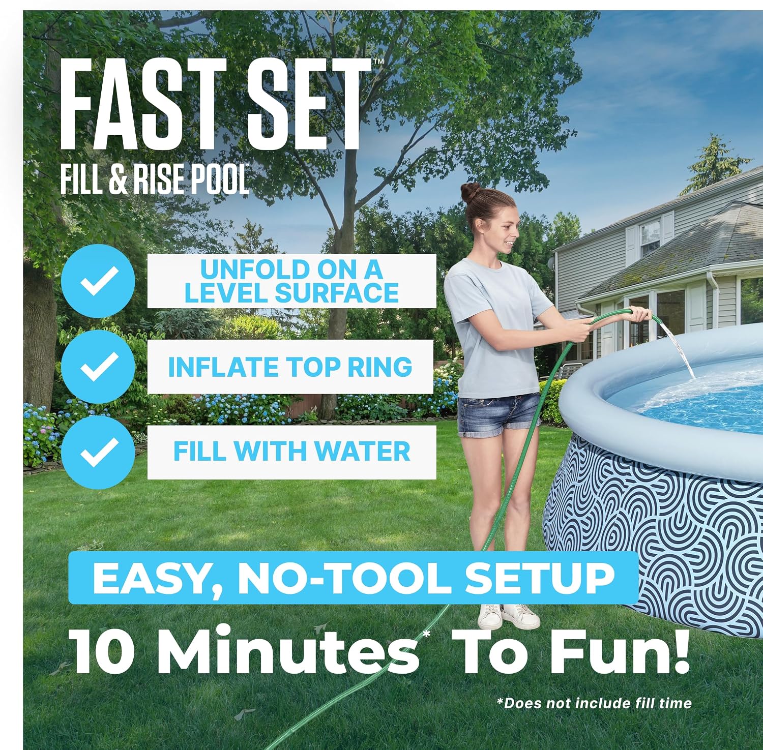 Fast Set 13' x 33" Round Inflatable Above Ground Swimming Pool Set, Outdoor Family Pool with Filter Pump, Rattan Print