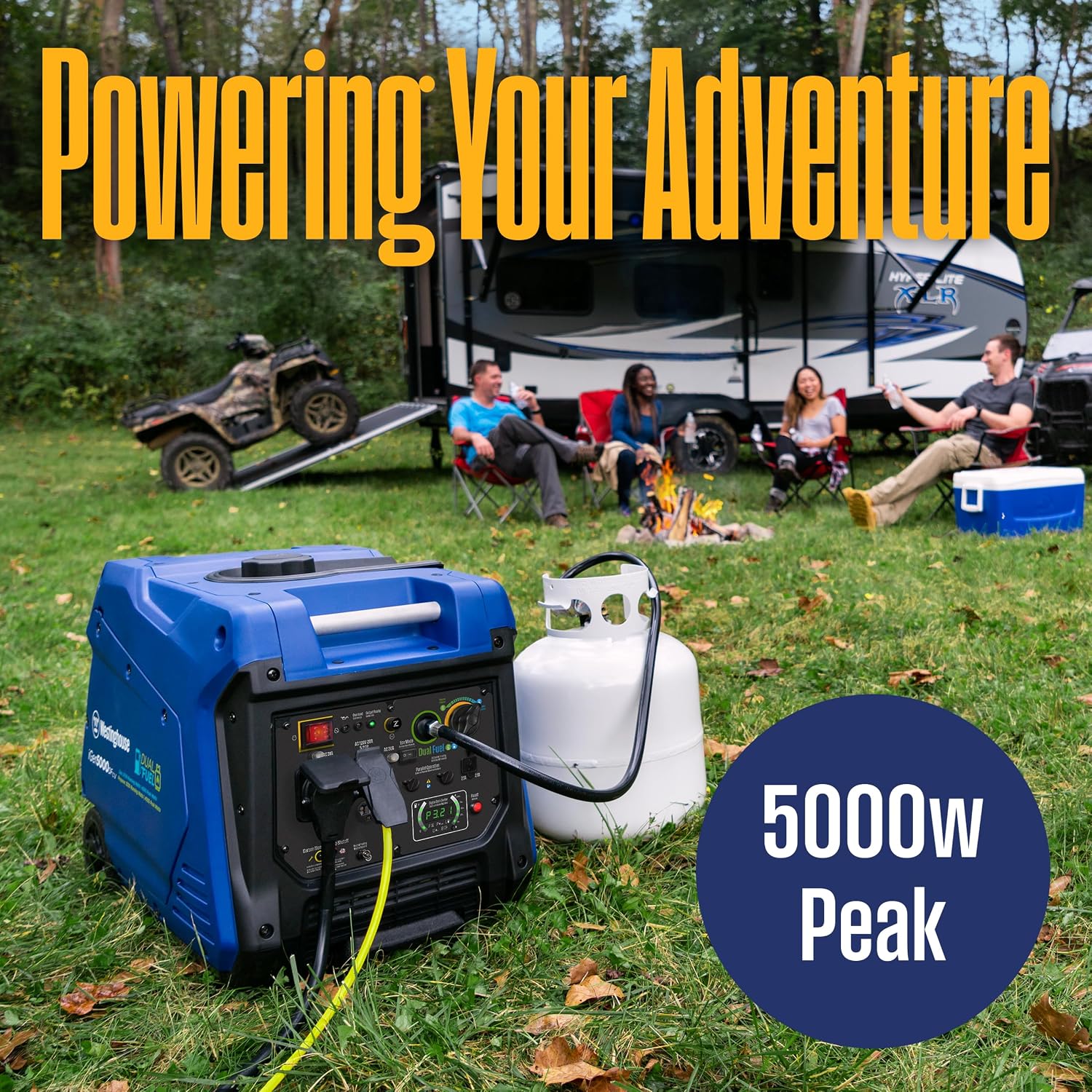 5000 Peak Watt Super Quiet Dual Fuel Portable Inverter Generator, Wheel & Handle Kit, Gas & Propane Powered, RV