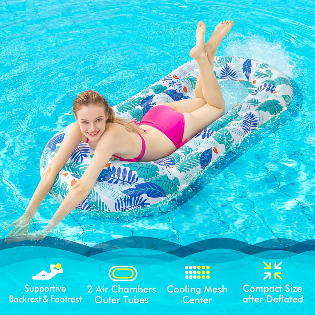 Pool Floats Lounger, 2 Pack Inflatable Pool Float Adult Size Water Hammock, Pool Floats Rafts Floaties for Swimming