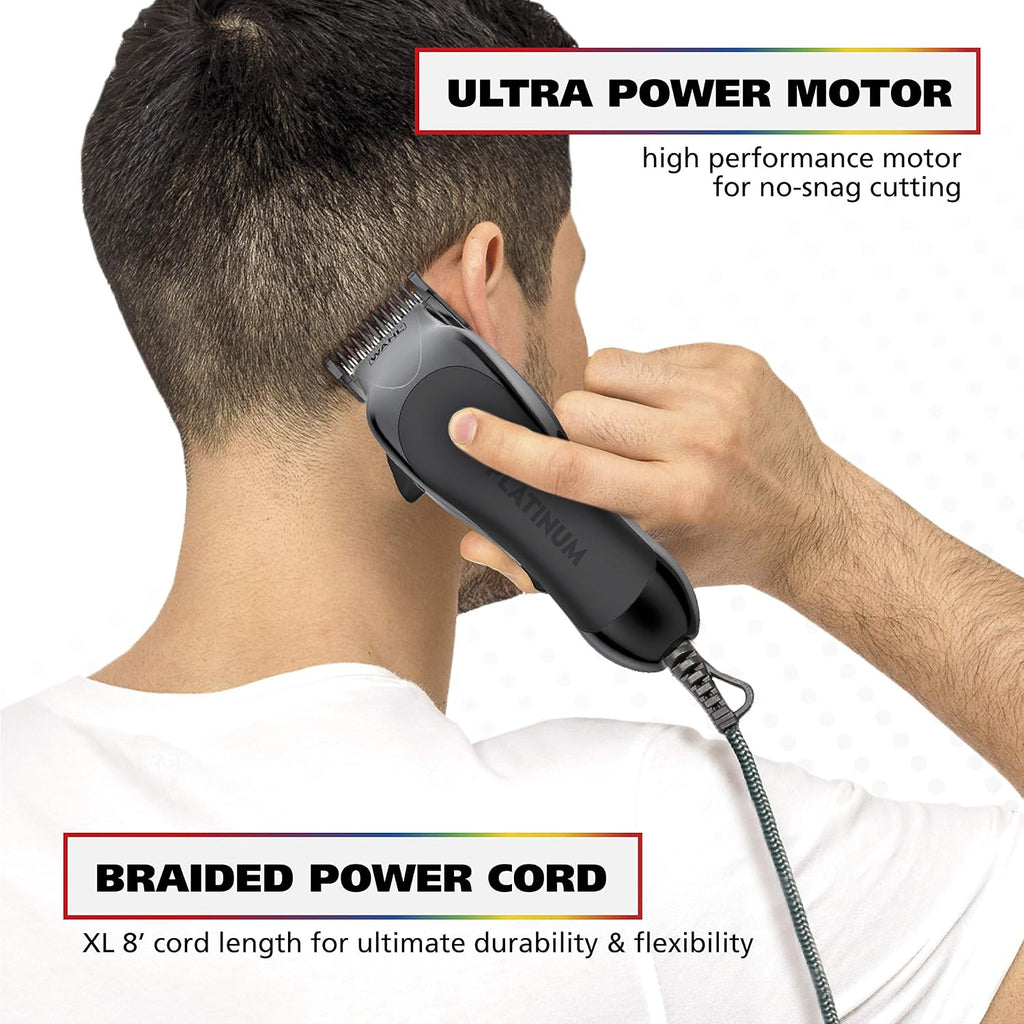 USA Pro Series Platinum Corded Hair Clipper & Corded Trimmer Kit | At Home Haircutting And Beard Touch-Up Kit With