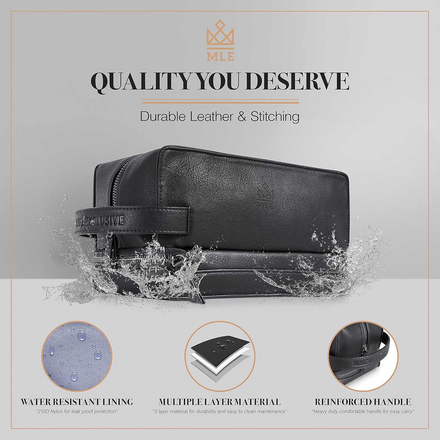 Mens Leather Toiletry Bag – Travel Dopp Kit, Shaving Bag, Grooming & Hygiene Organizer, Leather Toiletry Bag for Men