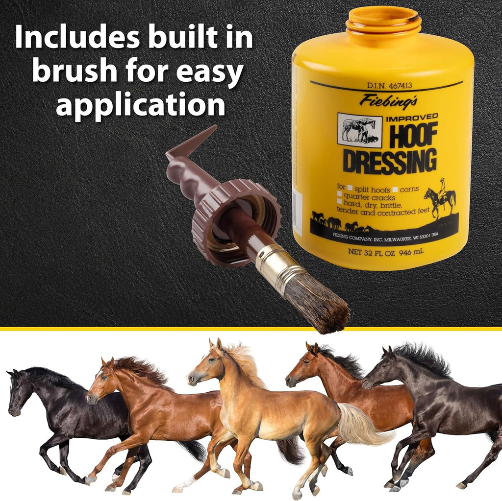 Hoof Oil for Horses with Mineral Oil (32 oz) - Hoof Dressing with Applicator Brush to Condition Dry, Split Hooves &