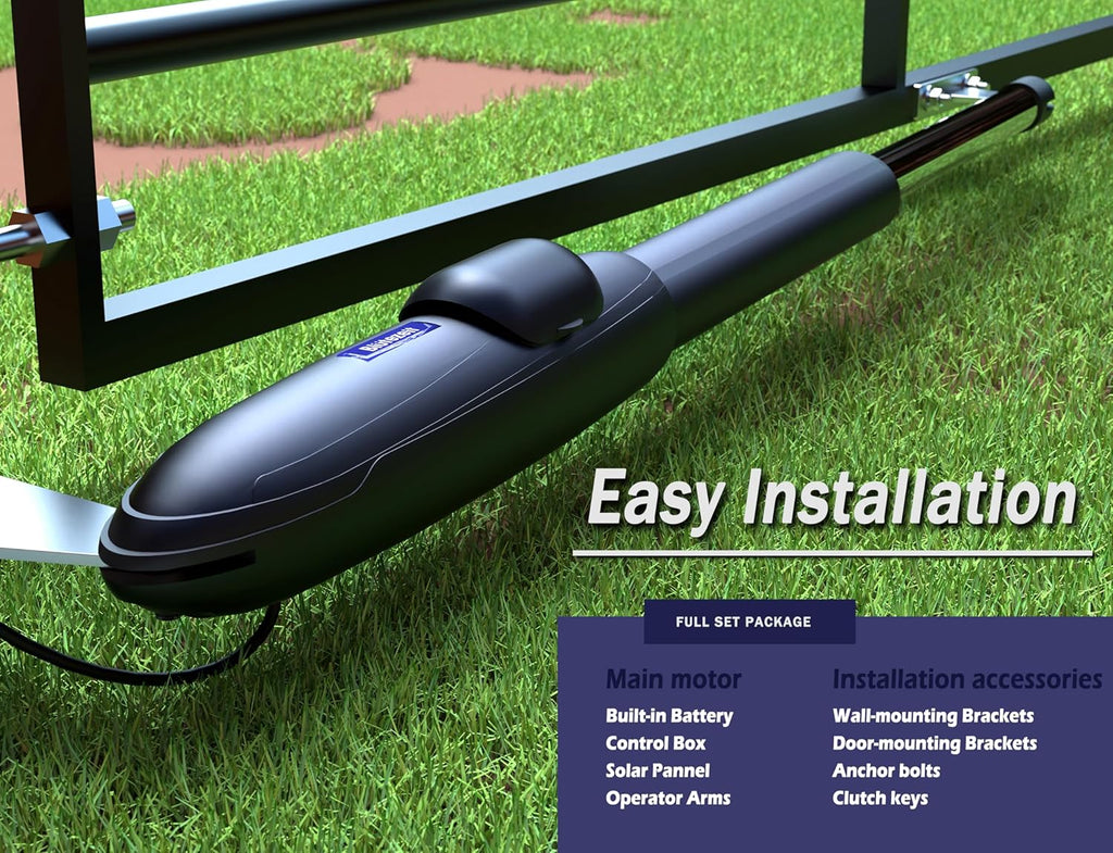Solar Swing Gate Opener, 1760lb Dual-Arm Operator with Built-in 24V Lithium Battery & 25W Solar Panel, Integrated
