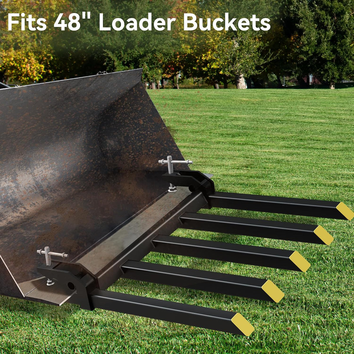 48" Clamp on Debris Forks 2500 lbs Loader Bucket Fork | Heavy duty clamp on pallet forks and debris forks attachments