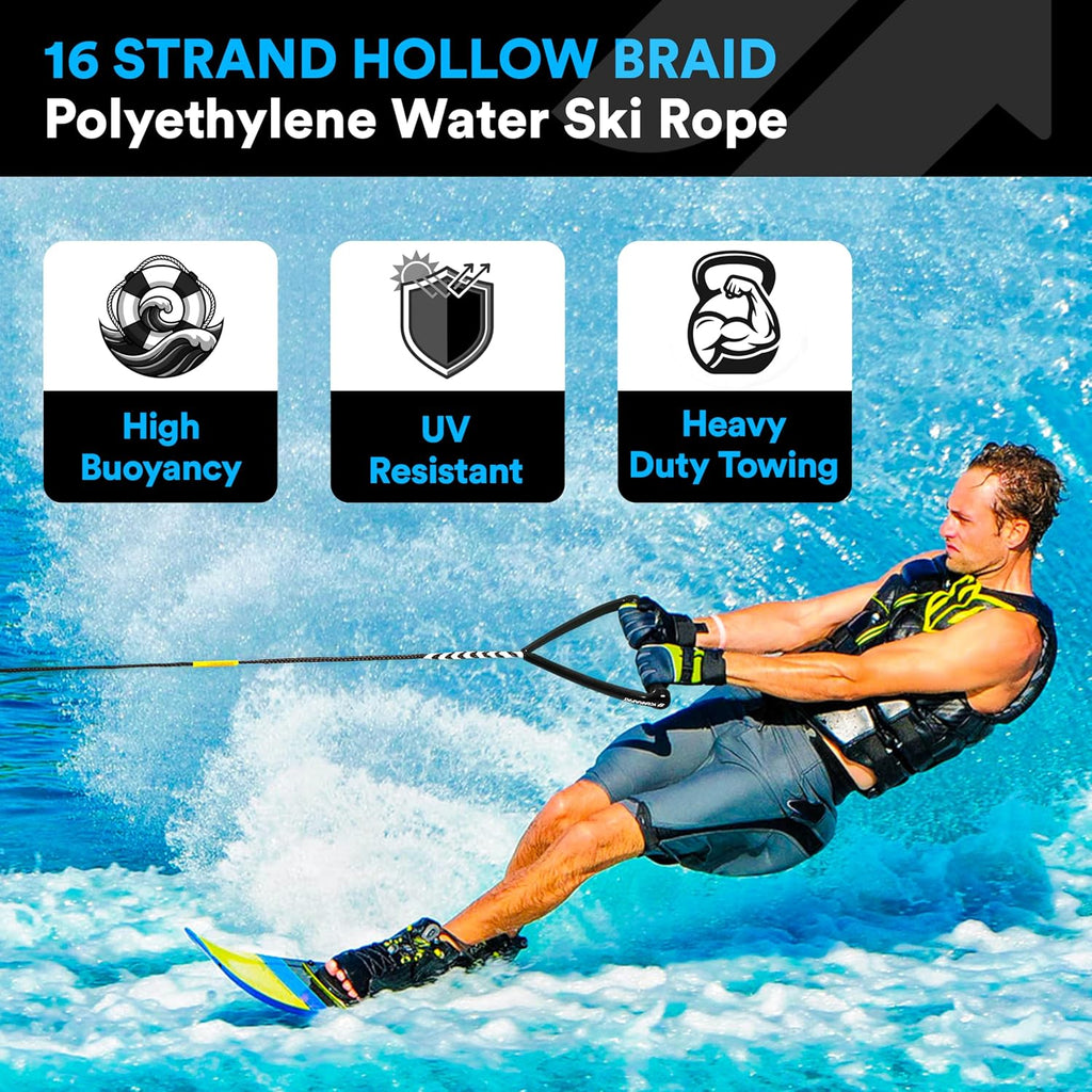 75ft Water Ski Rope, Wakeboard Rope - 13" Floating Handle with NEW Superior No-Peel Seamless EVA Grip - 7 Sections