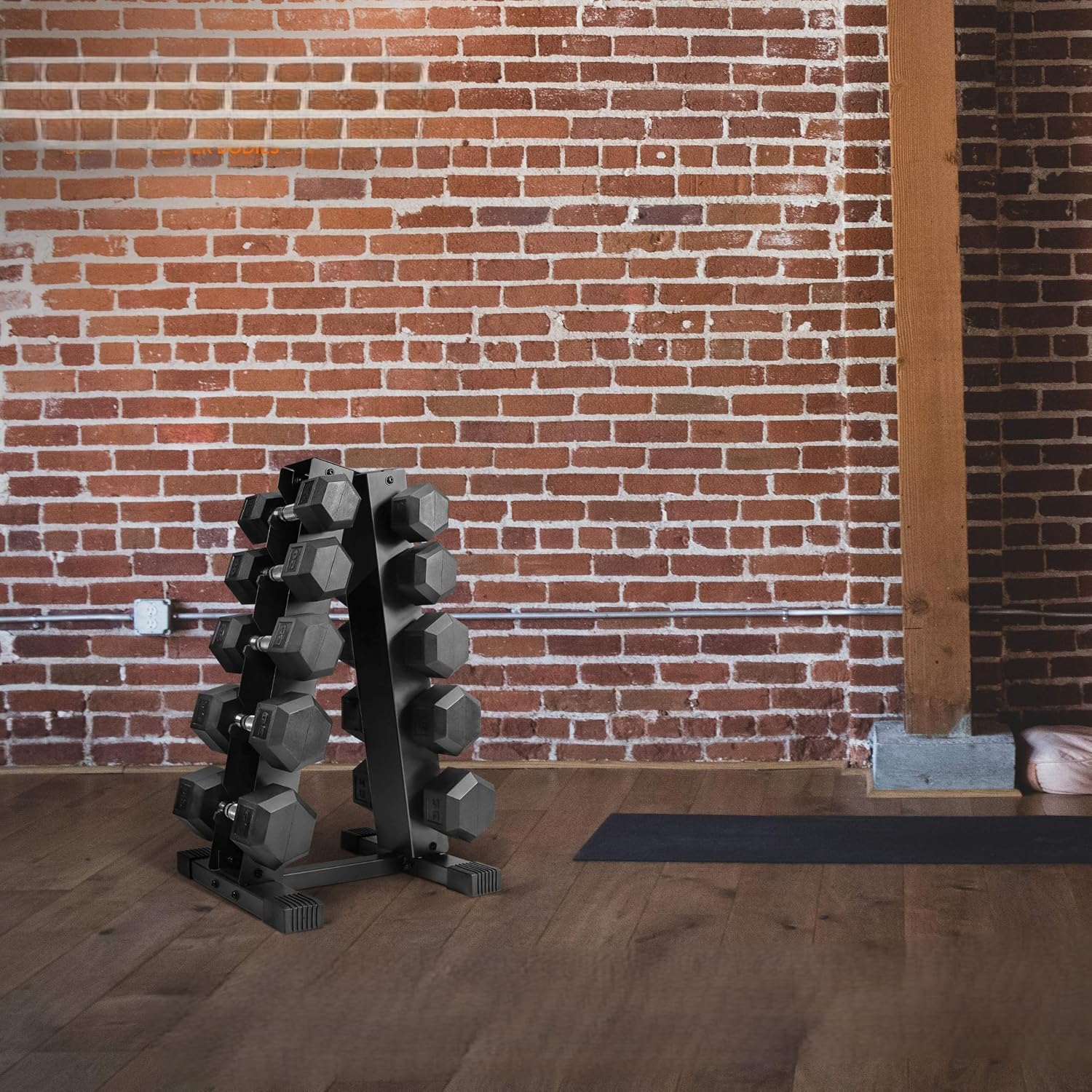 Rubber Coated Hex Dumbbell Set with Storage Rack | 100–210 lb Options, Space-Saving Vertical Compact Storage for Home