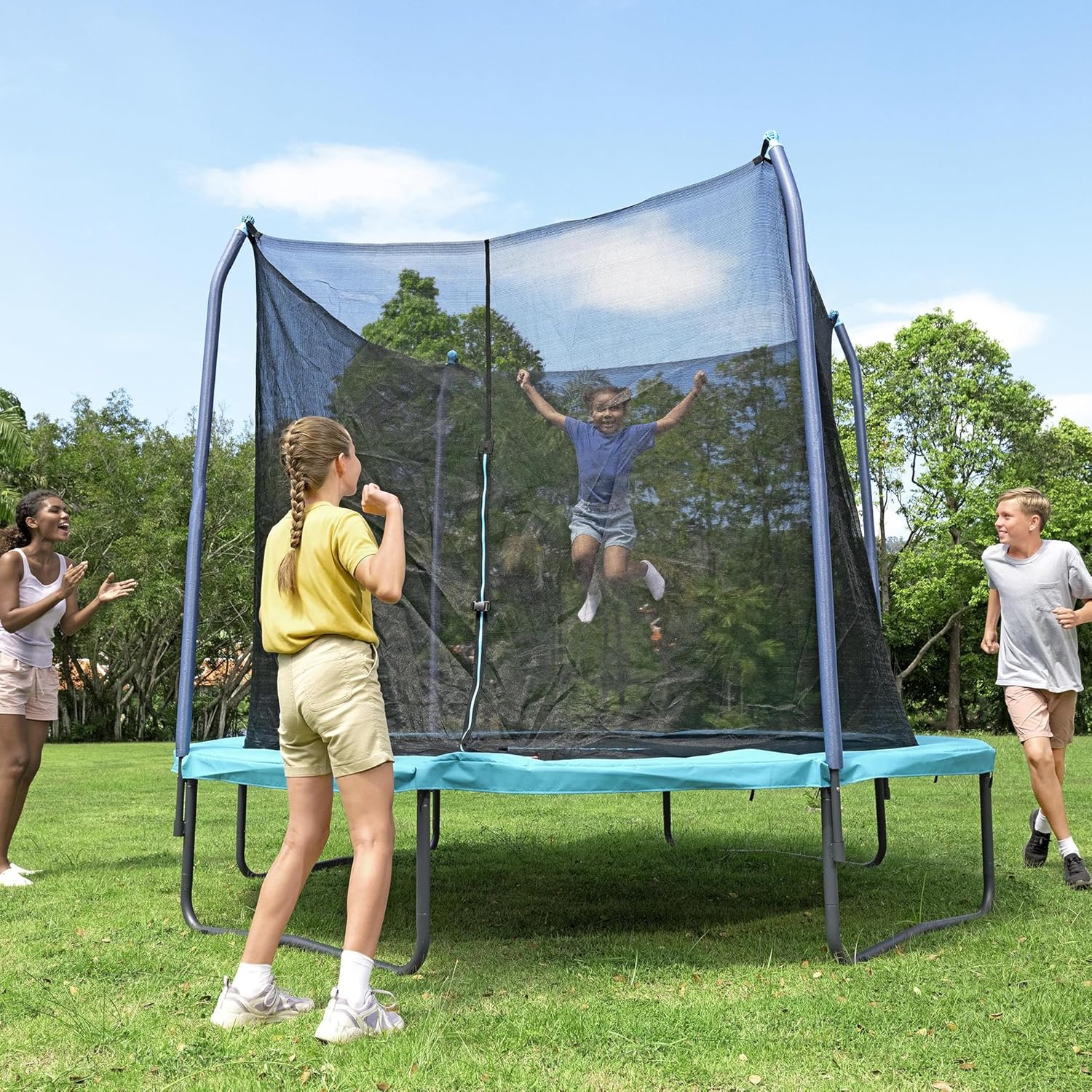 Xtreme Air 10FT 12FT 15FT Outdoor Trampoline for Kids and Adults, No-Gap Security Enclosure Net, Foam-Padded Poles