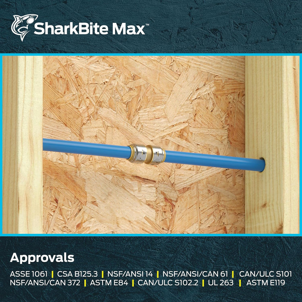 SharkBite Max 3/4 Inch Coupling, Push to Connect Brass Plumbing Fitting, PEX Pipe, Copper, CPVC, PE-RT, HDPE, UR016A