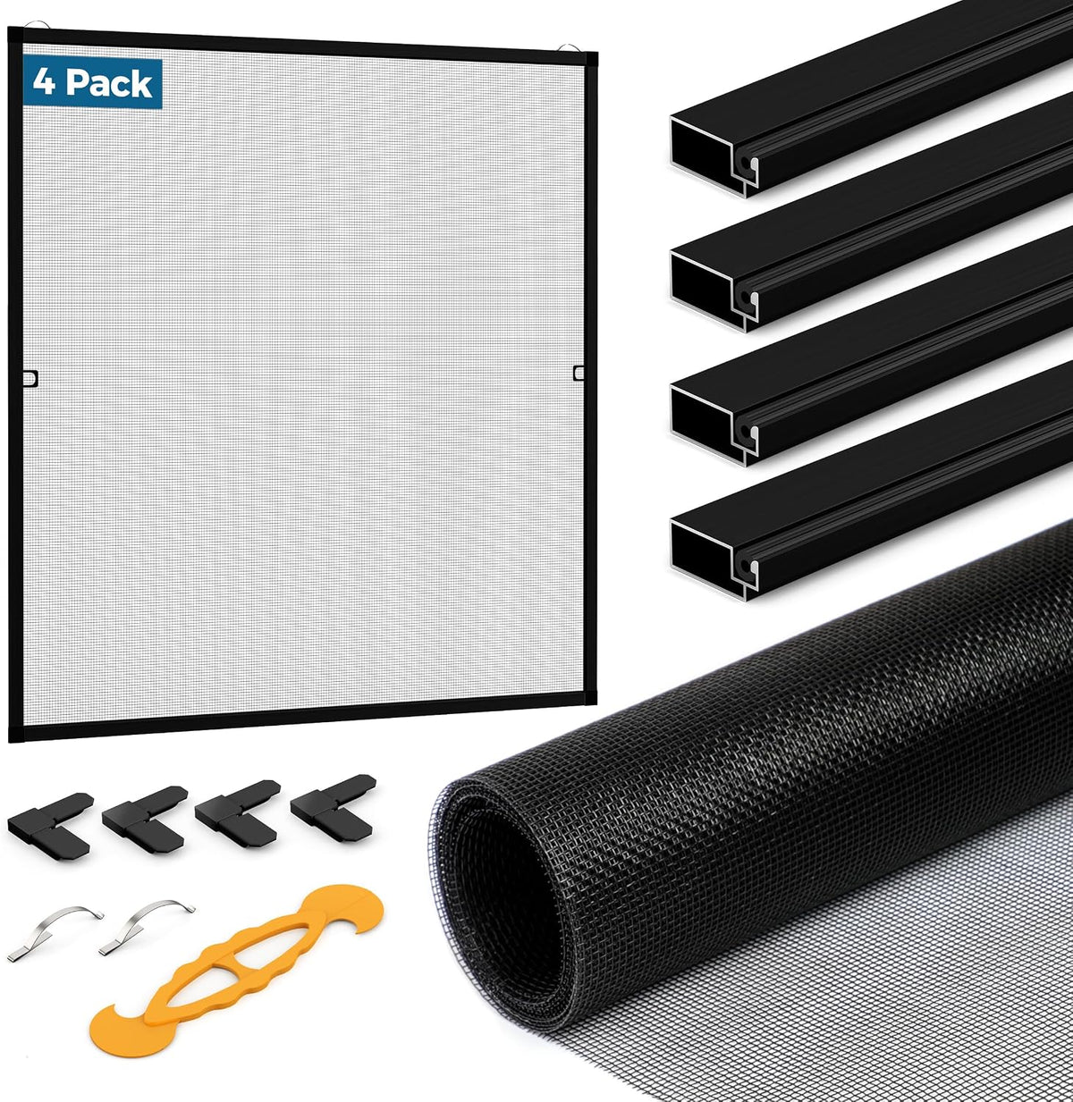 DIY Aluminum Window Screen Frame Kit, 4 Sets, 46 in, Black