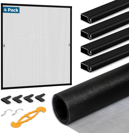 DIY Aluminum Window Screen Frame Kit, 4 Sets, 46 in, Black