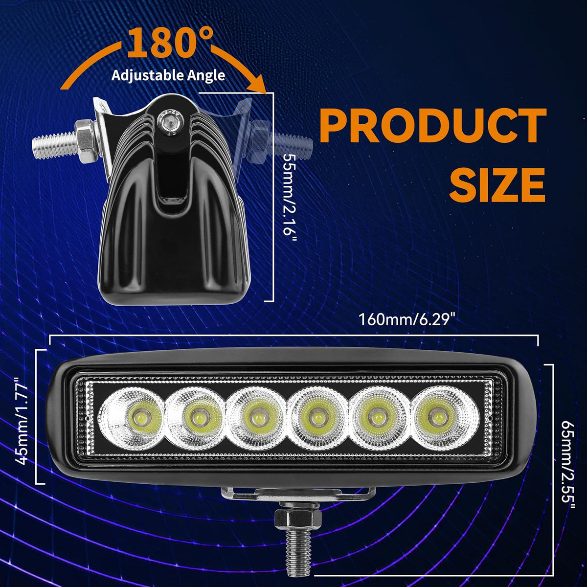 RVZONE 18W 1200LM 120° Marine Spreader Lights 2‑Pack, Black Housing