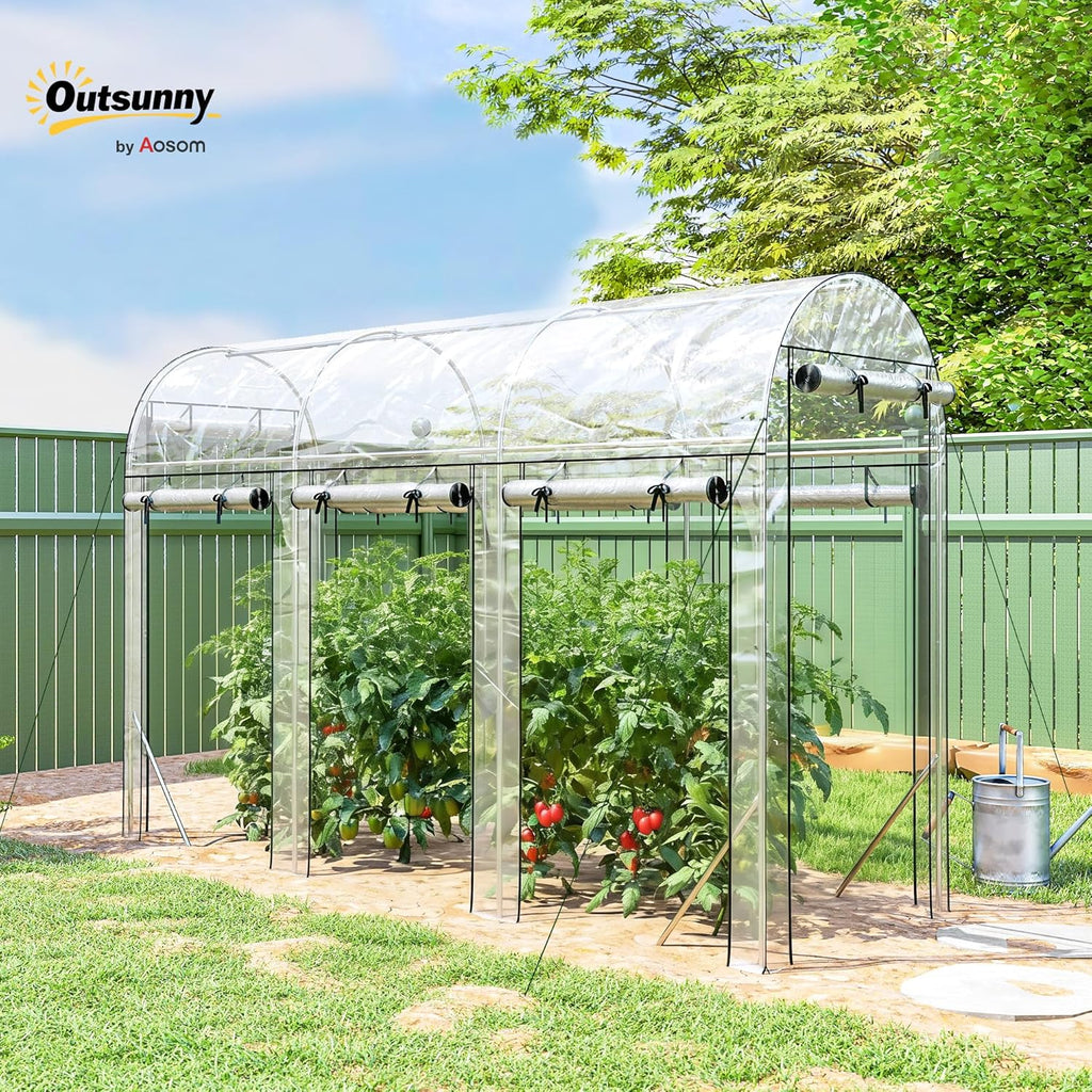 Walk-in Tunnel Greenhouse 10' x 3' x 6.5' 8 Roll-Up Doors Clear | Galvanized Steel Frame, Hoop House, Plant Hot House