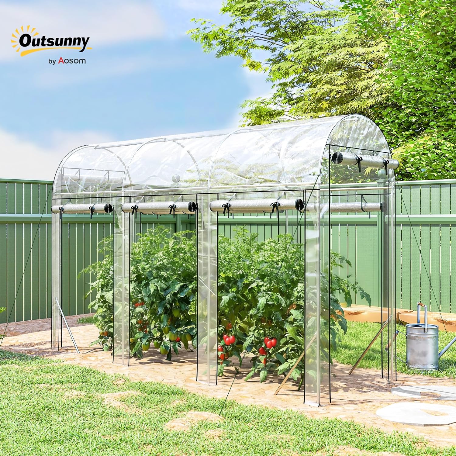Walk-in Tunnel Greenhouse 10' x 3' x 6.5' 8 Roll-Up Doors Clear | Galvanized Steel Frame, Hoop House, Plant Hot House