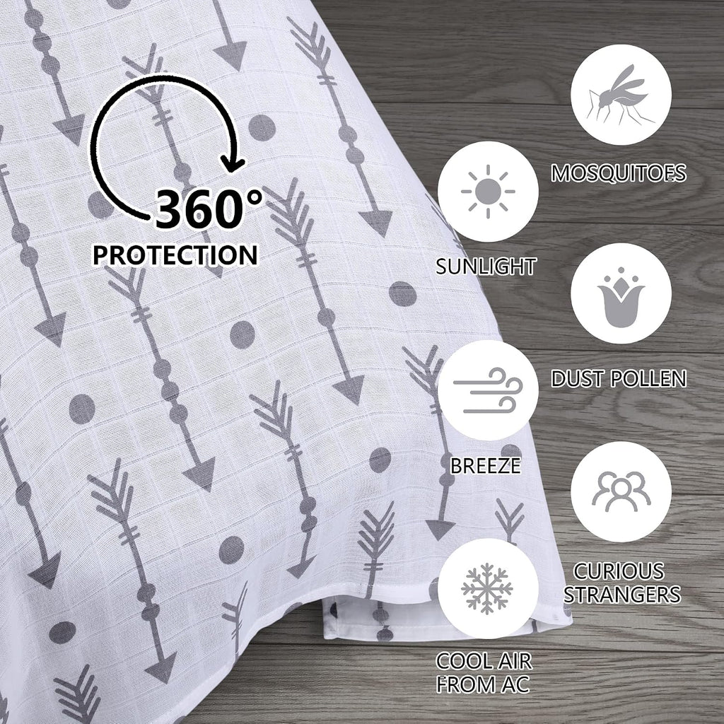 Car Seat Cover Baby for Boys Girls, 100% Muslin Cotton Infant Carseat Canopy, Soft Breathable Stroller Sun Shade &