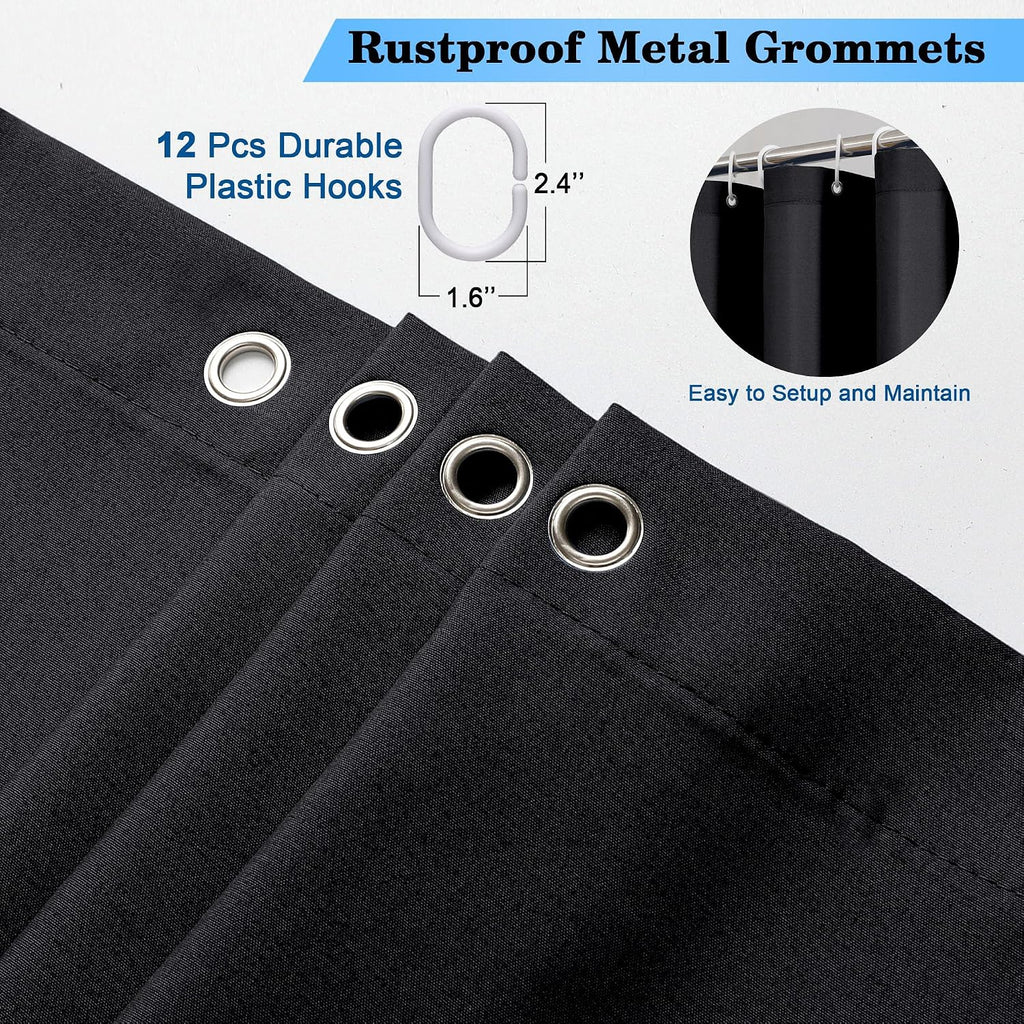 Zora Solid Black Shower Curtain for Bathroom, Fabric Shower Curtain- Soft Cloth & Hotel Spa Quality, Water Repellent