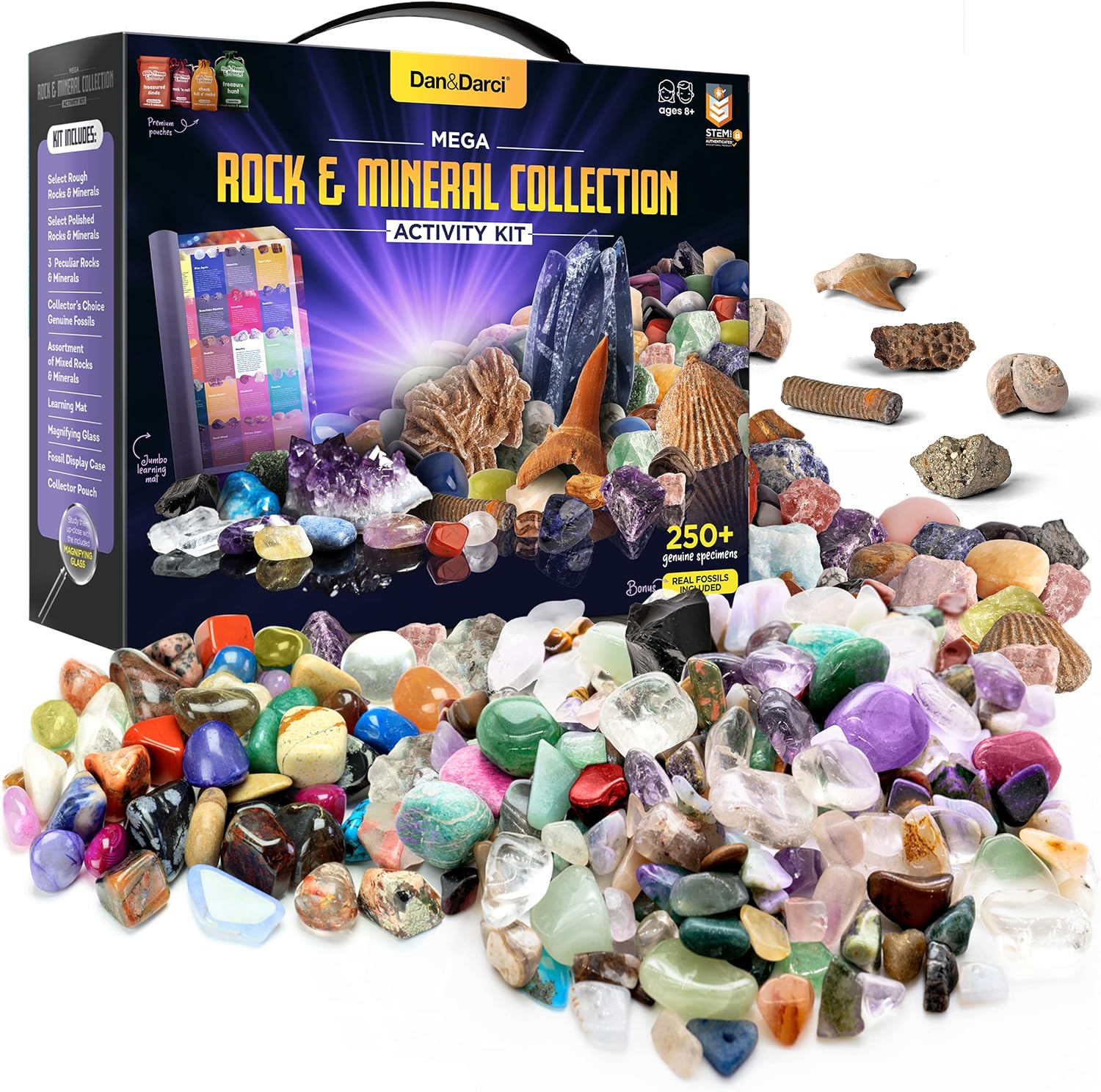 Rock Collection for Kids - Includes 250+ Bulk Rocks, Gemstones & Crystals + Genuine Fossils and Minerals - 2 Lbs.