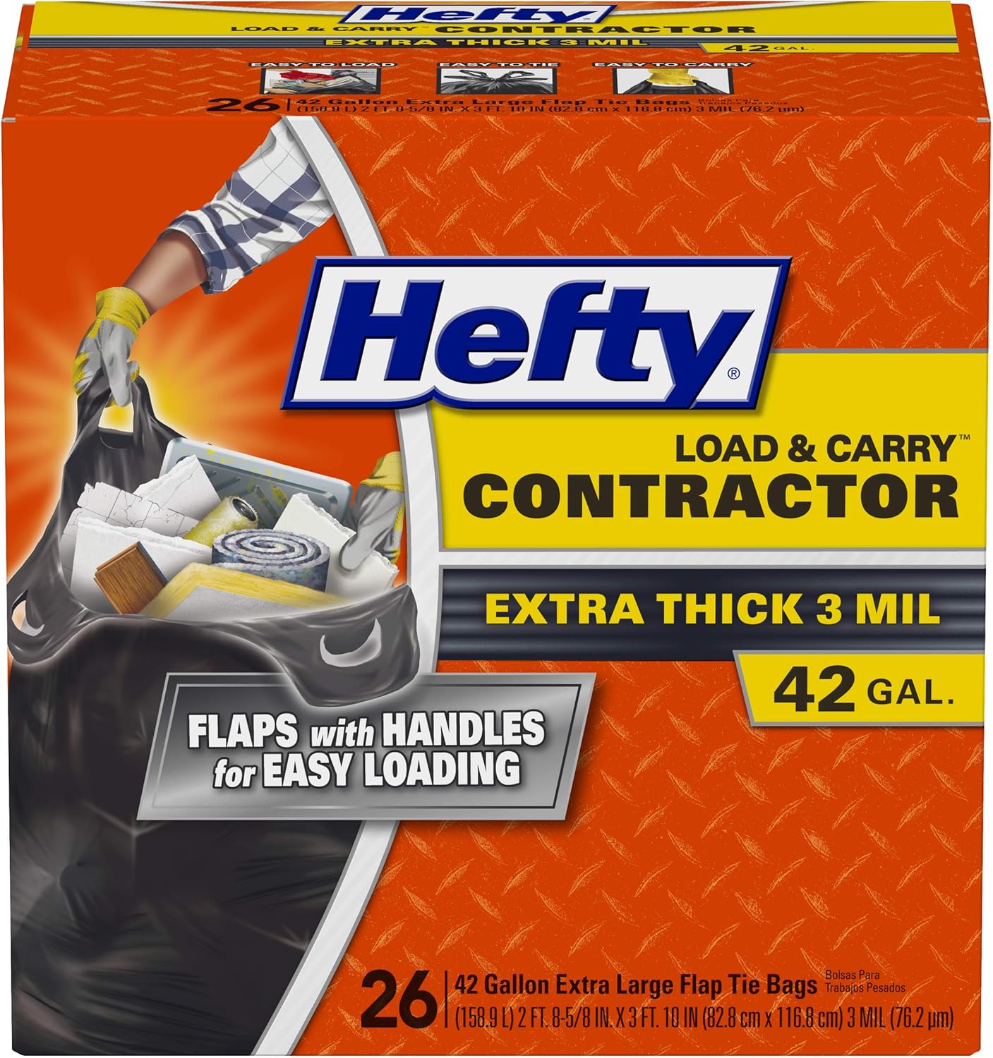 Load & Carry Heavy Duty Contractor Large Trash Bags, 42 Gallon, 26 Count