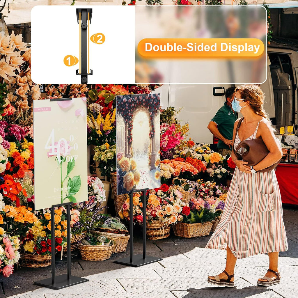 Display Stand Sign Holder, Heavy Duty Adjustable Poster Stand | Pedestal Sign Stand with Non-Slip Base, Up to 75inch