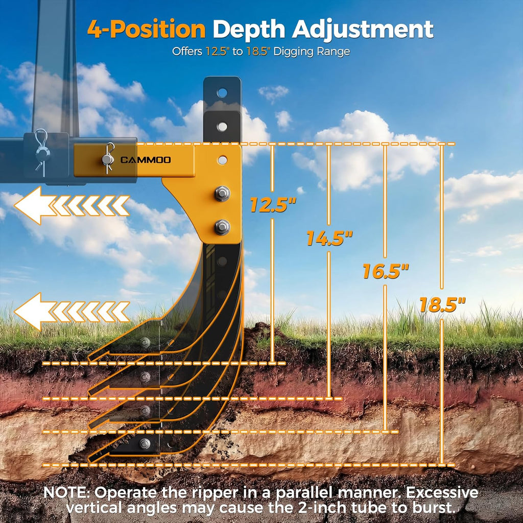 Hitch Mounted Trencher Ripper, Yellow | Alloy-Reinforced 2" Receiver, 3-in-1 Teeth Set, 3-Point Trench