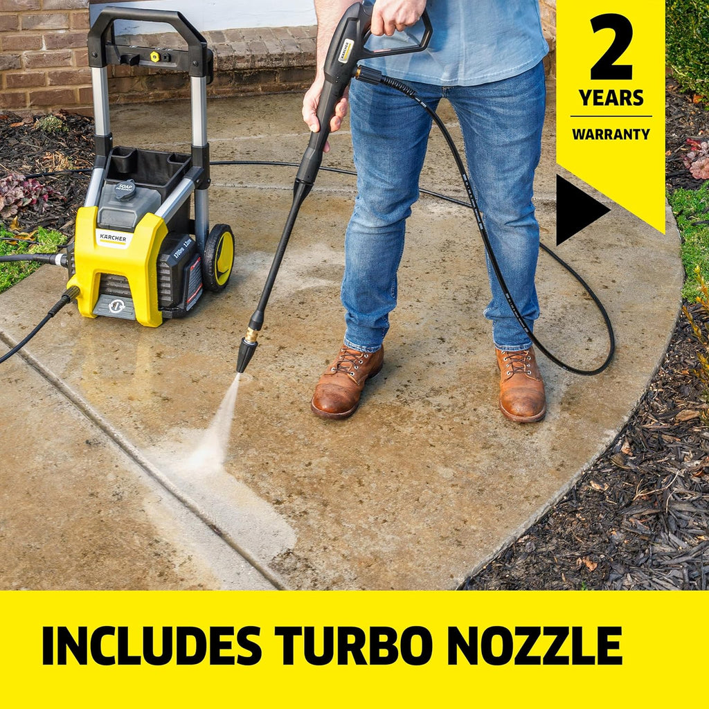 Pressure Washer K1700, CETA Certified, 3 Spray Nozzles, Detergent Tank, for Cars, Driveways, Siding, Patios, 1.2 max.
