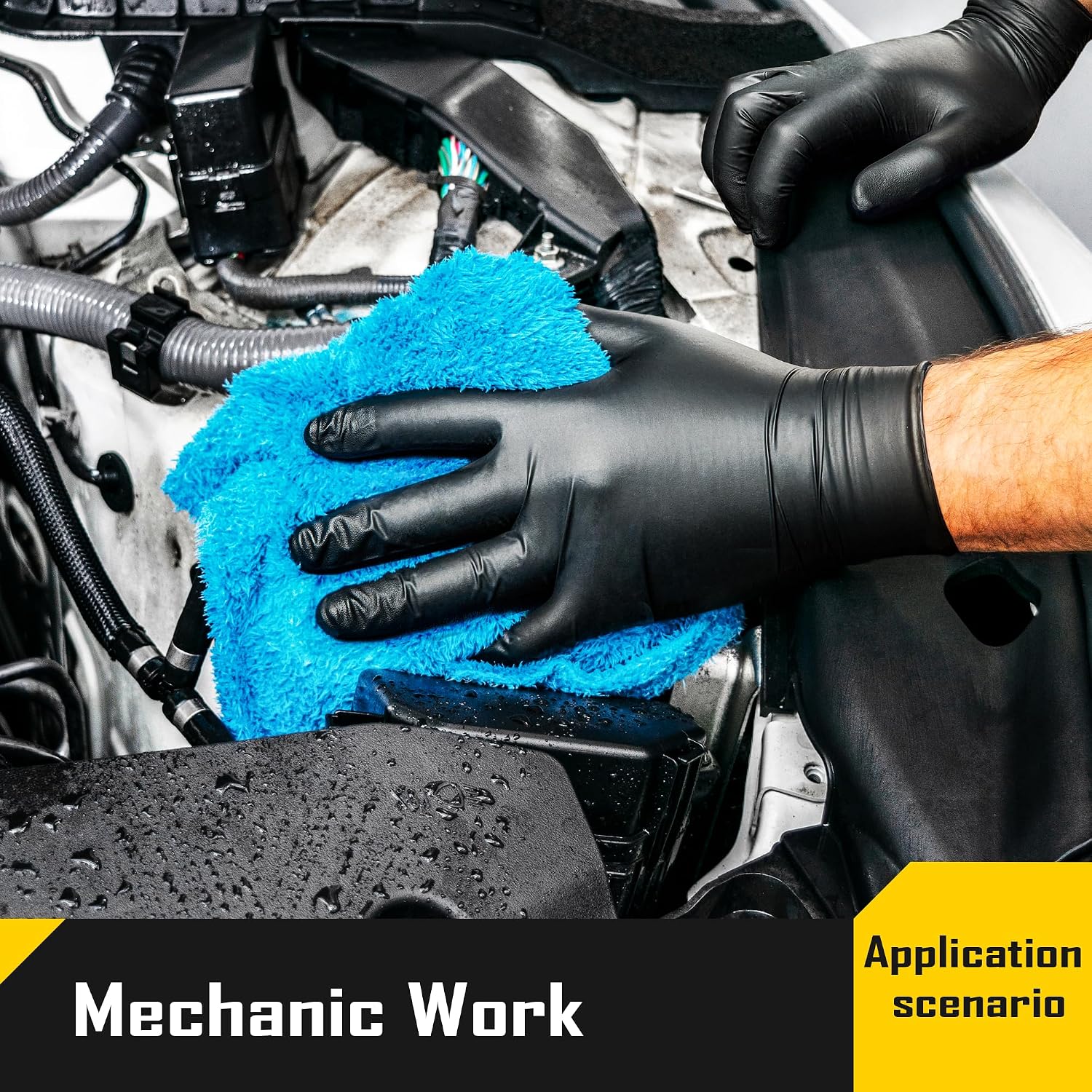 5 Mil Black Disposable Nitrile Gloves for Men, Heavy-Duty for Household Cleaning, Cooking, Working, Powder Free, S-XL