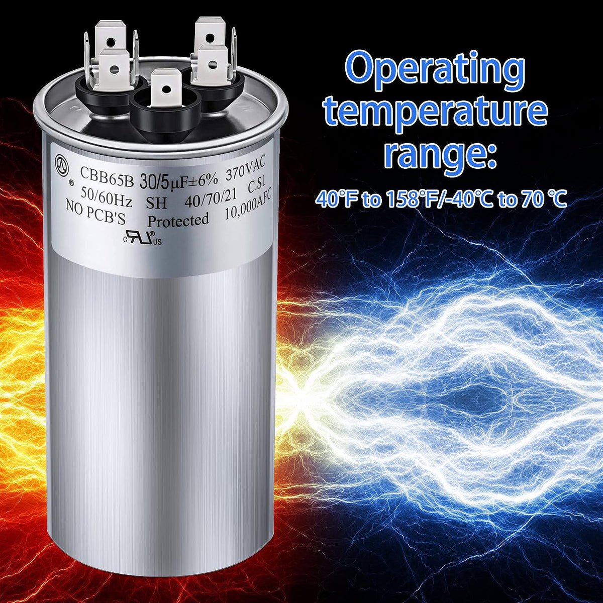 Fiada 30/5 MFD uF 370/440V CBB65 Dual Run Round Capacitor for AC Motor