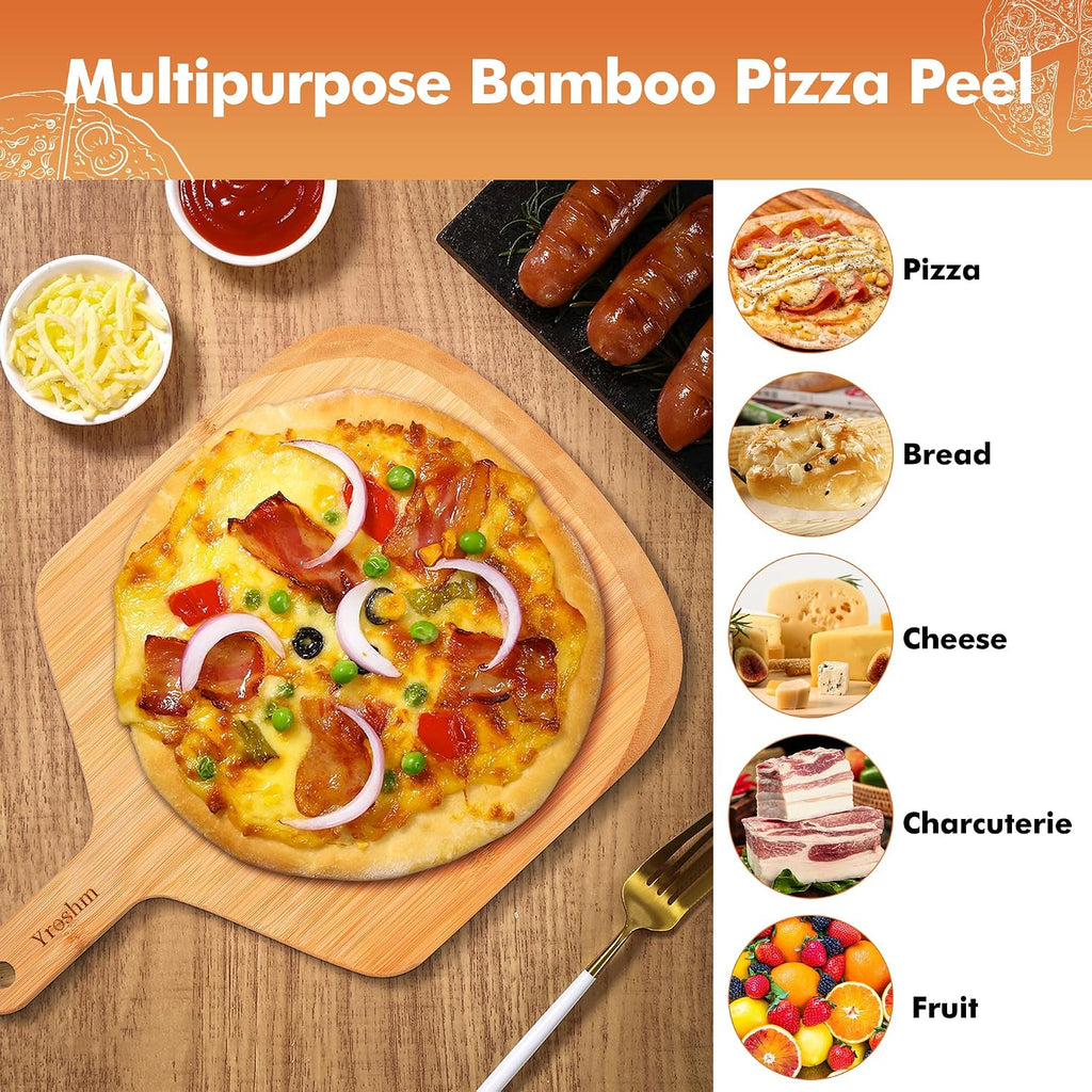 12 Inch Bamboo Pizza Peel Premium Wooden Pizza Board Paddle